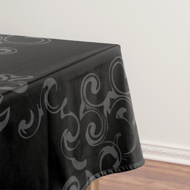 Grey & Black Swirl Gothic Wedding Tablecloth (In Situ)