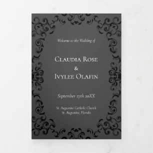 Grey & Black Swirl Gothic Wedding Tri-Fold Programme