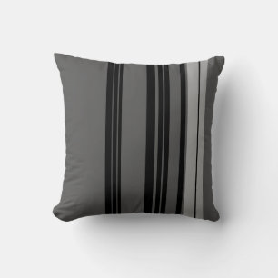 Grey, Black Vintage Stripes Art Design Abstract Cushion