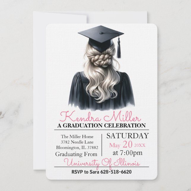 Grey & Black Watercolor Graduation Invitation (Front)