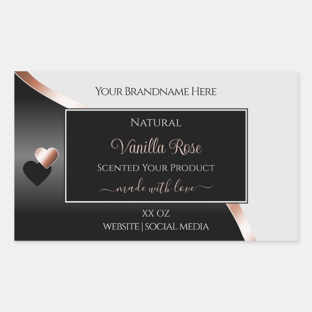 Grey Black Wavy Rose Gold Hearts Product Labels (Front)