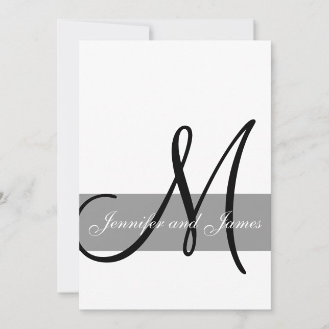 Grey Black Wedding Invitation | Monogram Names (Front)