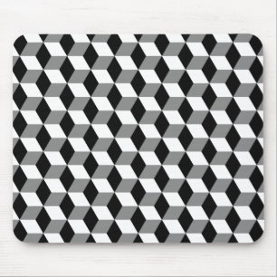 Grey, Black & White 3D Cubes Pattern Mouse Mat