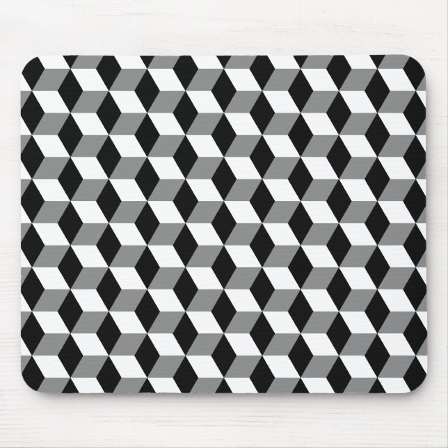 Grey, Black & White 3D Cubes Pattern Mouse Mat (Front)