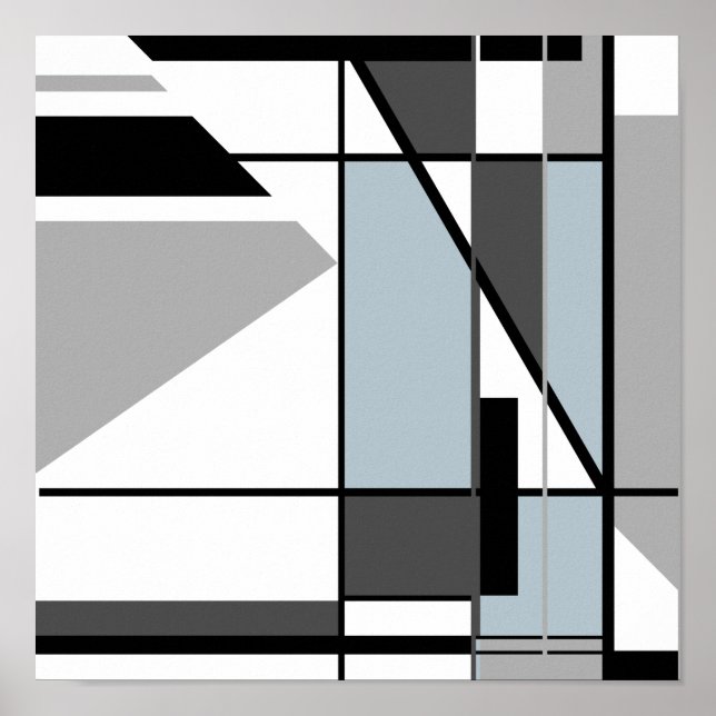 Grey Black White Abstract Mosaic-like Design Poster (Front)