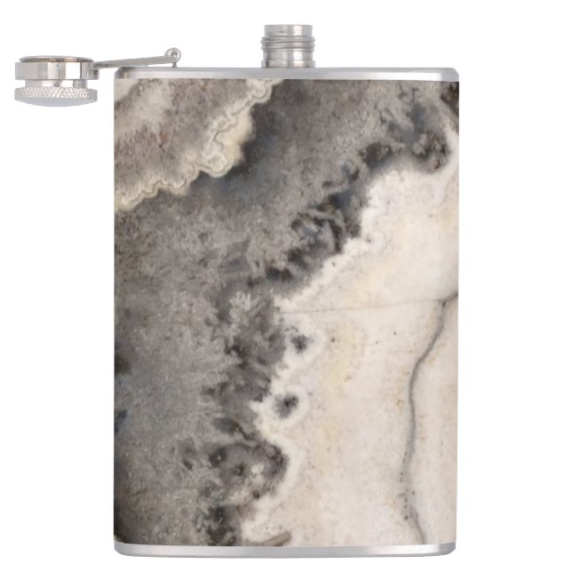 Grey black white agate gemstone hip flask (Opened)