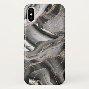 Grey Black White Agate Gold Glitter Glam #1 iPhone X Case