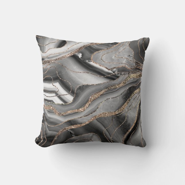 Grey Black White Agate Gold Glitter Glam #1 Cushion (Front)
