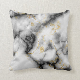 Grey Black White and Gold Marble Pattern Cushion