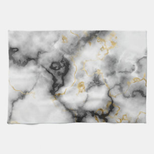 Grey Black White and Gold Marble Pattern Tea Towel