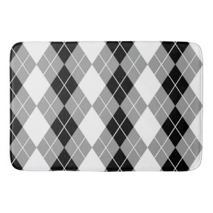 Grey Black White Argyle Diamond Design  Bath Mat