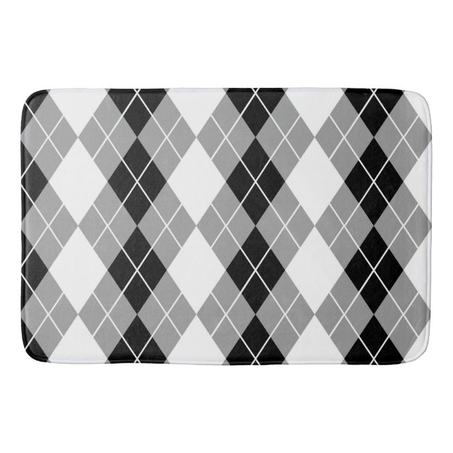Grey Black White Argyle Diamond Design  Bath Mat (Front)