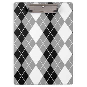 Grey Black White Argyle Diamond Design  Clipboard