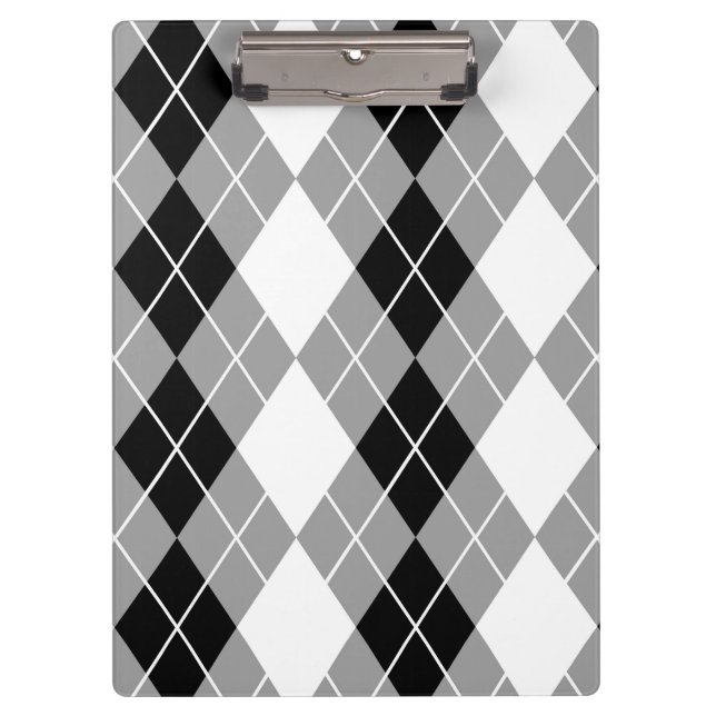 Grey Black White Argyle Diamond Design  Clipboard (Front)