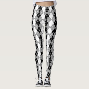 Grey Black White Argyle Diamond Design  Leggings