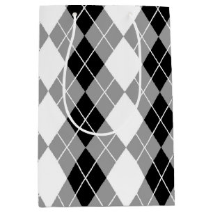 Grey Black White Argyle Diamond Design Medium Gift Bag