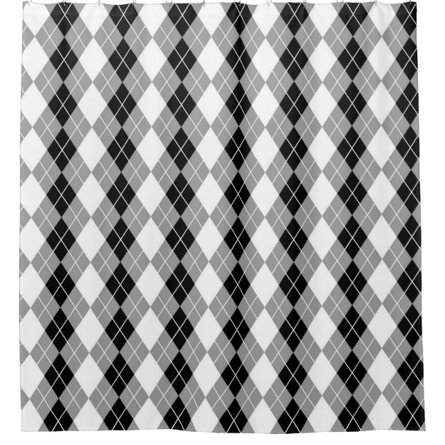 Grey Black White Argyle Diamond Design  Shower Curtain (Front)