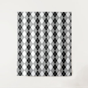 Grey Black White Argyle Diamond Design Tapestry