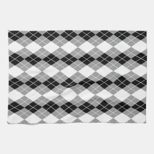 Grey Black White Argyle Diamond Design  Tea Towel