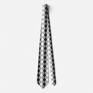 Grey Black White Argyle Diamond Design  Tie