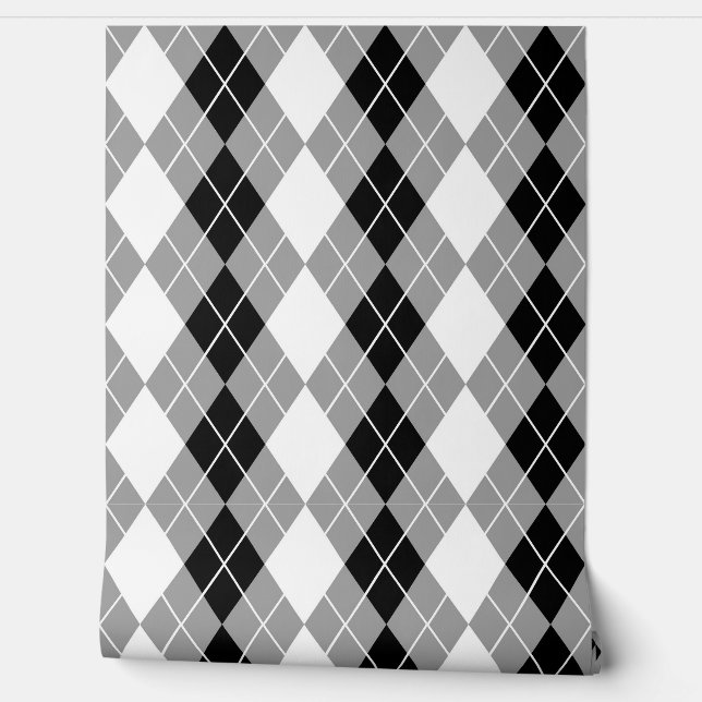 Grey Black White Argyle Diamond Design  Wallpaper (Unrolling)
