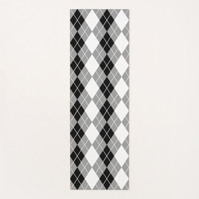 Grey Black White Argyle Diamond Design  Yoga Mat (Front)