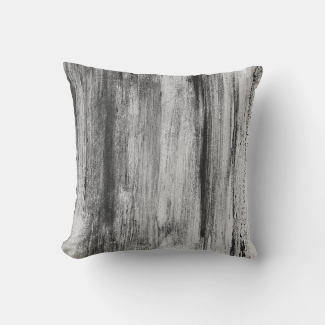 Grey Black & White Artistic Abstract Brushstrokes Cushion (Front)
