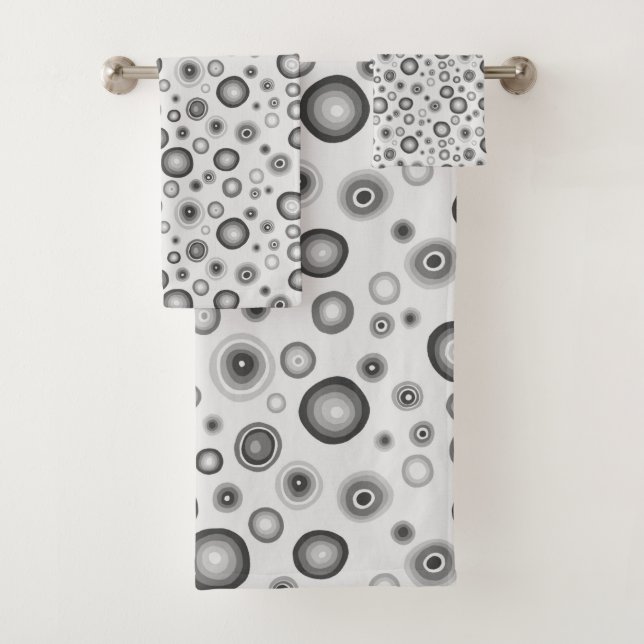 Grey Black White  Bubbles Modern Circles Pattern Bath Towel Set (Insitu)