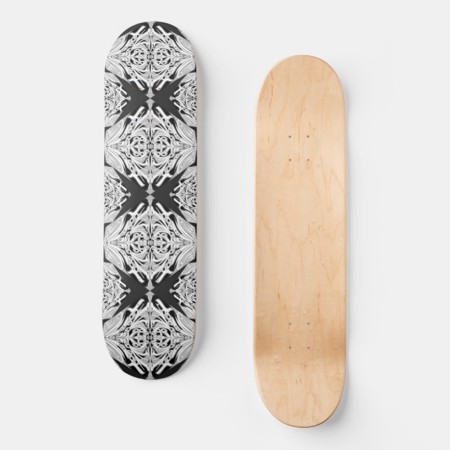 Grey Black White Butterfly Wing Abstract Pattern  Skateboard (Front)