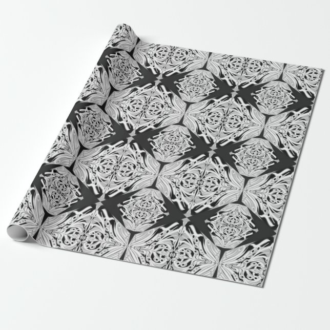 Grey Black White Butterfly Wing Abstract Pattern  Wrapping Paper (Unrolled)