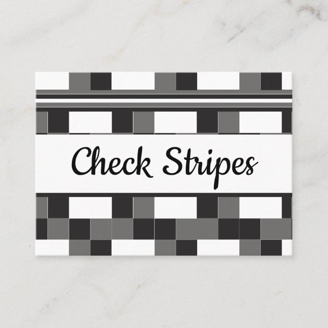 Grey Black White Check Stripes Pattern Business Card (Front)