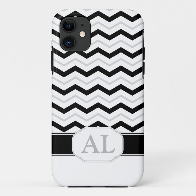 Grey Black & White Chevron Monogram iPhone 5 Case (Back)