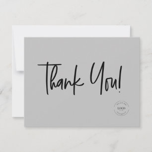 Grey Black White Company Logo Social Thank You  Card