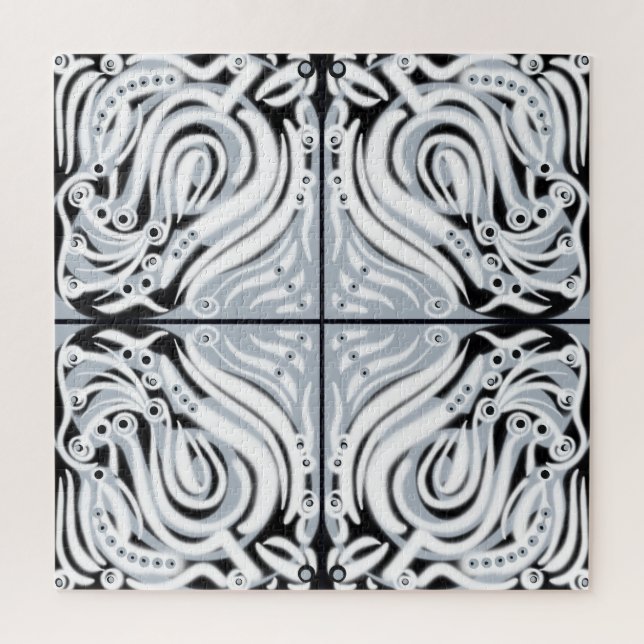 Grey Black White Curly Abstract Pattern  Jigsaw Puzzle (Vertical)