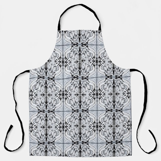 Grey Black White Curly Abstract Repeat Pattern  Apron (Front)