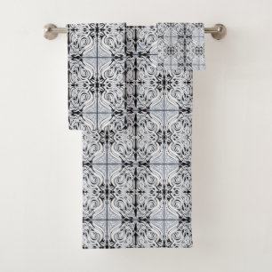 Grey Black White Curly Abstract Repeat Pattern  Bath Towel Set