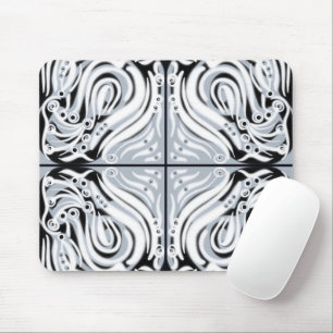 Grey Black White Curvy Abstract Pattern  Mouse Mat