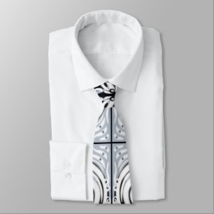 Grey Black White Curvy Abstract Pattern  Tie