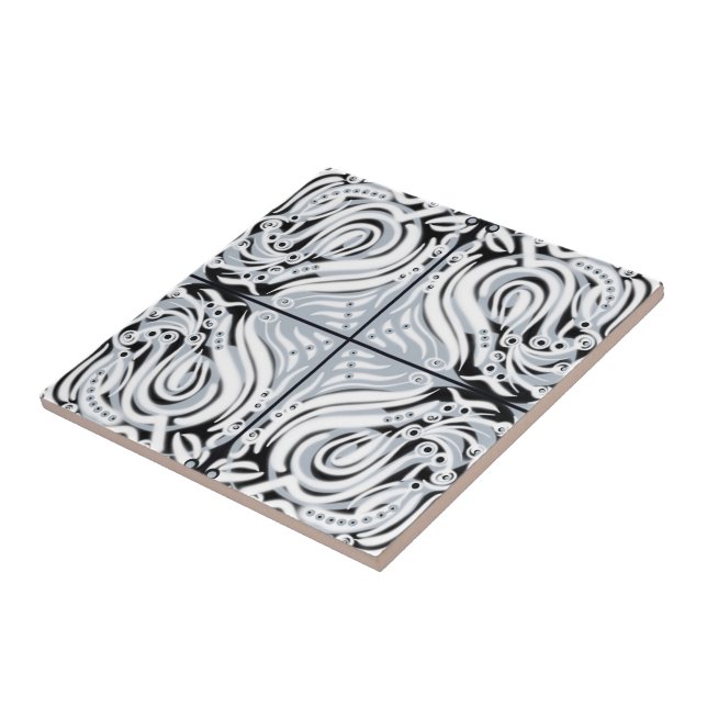 Grey Black White Curvy Abstract Pattern  Tile (Side)