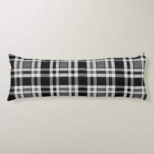 Grey Black White Flannel Plaid Tartan Design Body Cushion