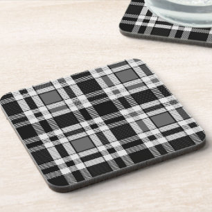 Grey Black White Flannel Plaid Tartan Design  Coaster