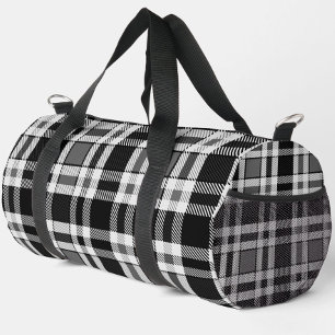 Grey Black White Flannel Plaid Tartan Design  Duffle Bag
