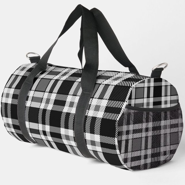 Grey Black White Flannel Plaid Tartan Design  Duffle Bag (Creator Uploaded)