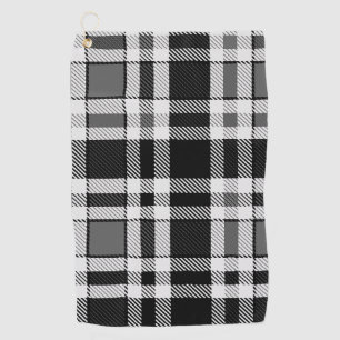 Grey Black White Flannel Plaid Tartan Design Golf Towel