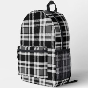 Grey Black White Flannel Plaid Tartan Design  Printed Backpack