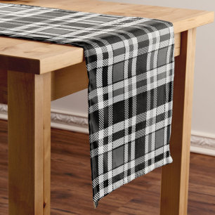 Grey Black White Flannel Plaid Tartan Design Short Table Runner