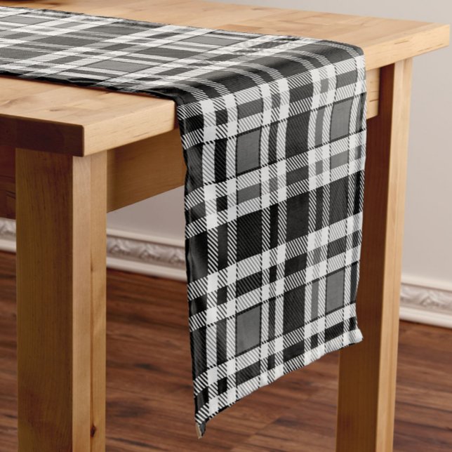 Grey Black White Flannel Plaid Tartan Design  Short Table Runner (Creator Uploaded)