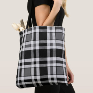 Grey Black White Flannel Plaid Tartan Design  Tote Bag