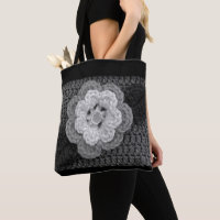 Grey Black White Flower Artisan Crochet Print