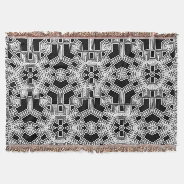Grey Black+White Geometric Pattern NoColor #9 Throw Blanket (Front)